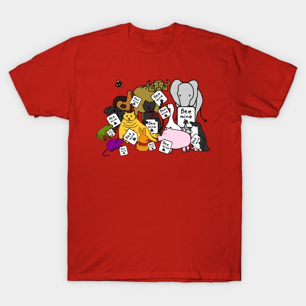 Cute Animals says Bee Mine for Valentines Day T-Shirt by ellenhenryart